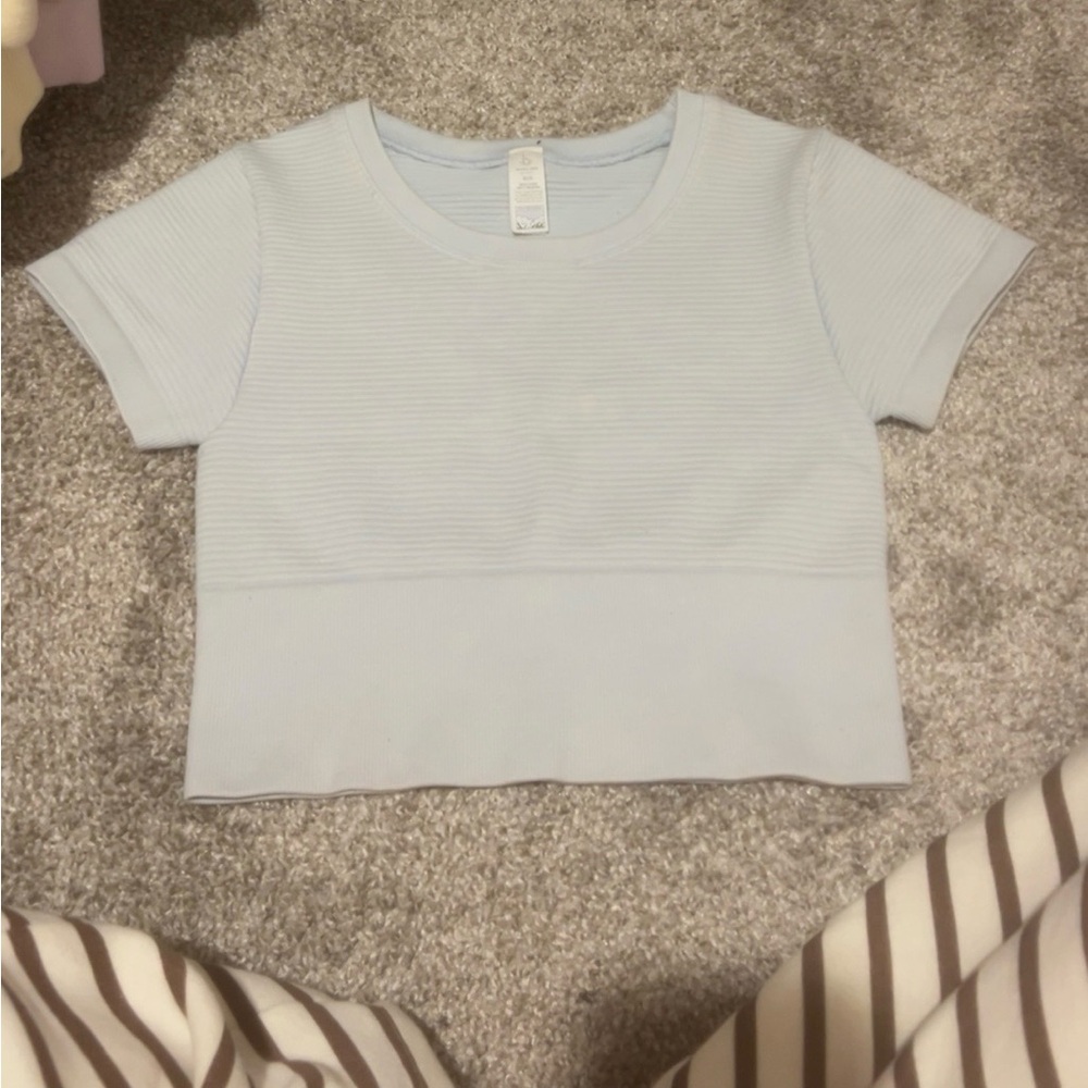aerie Light Blue Ribbed Workout Top
